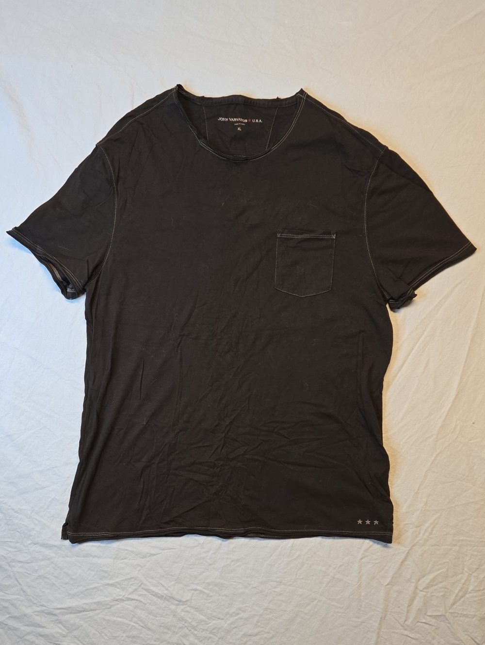 John Varvatos Black Cotton Embroidered Star Logo Crewneck T-Shirt